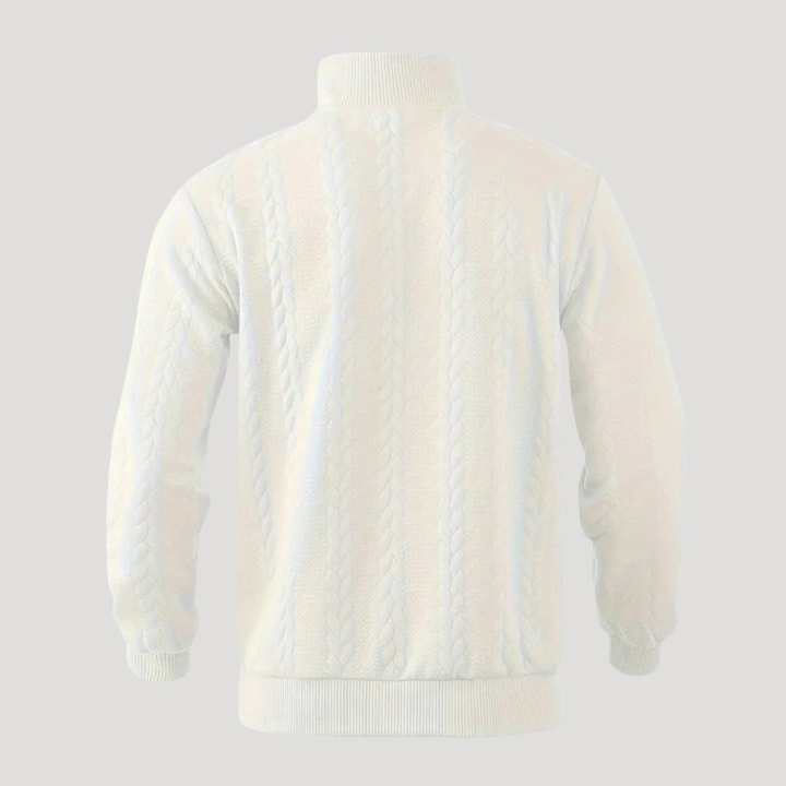 Men's cable knit half-zip sweater with high neck