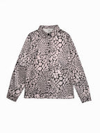Women's grey and black snakeskin print blouse with lapel collar and long sleeves