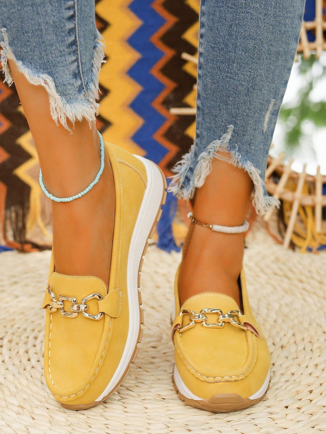 Women's loafers with gold chain detail and thick sole