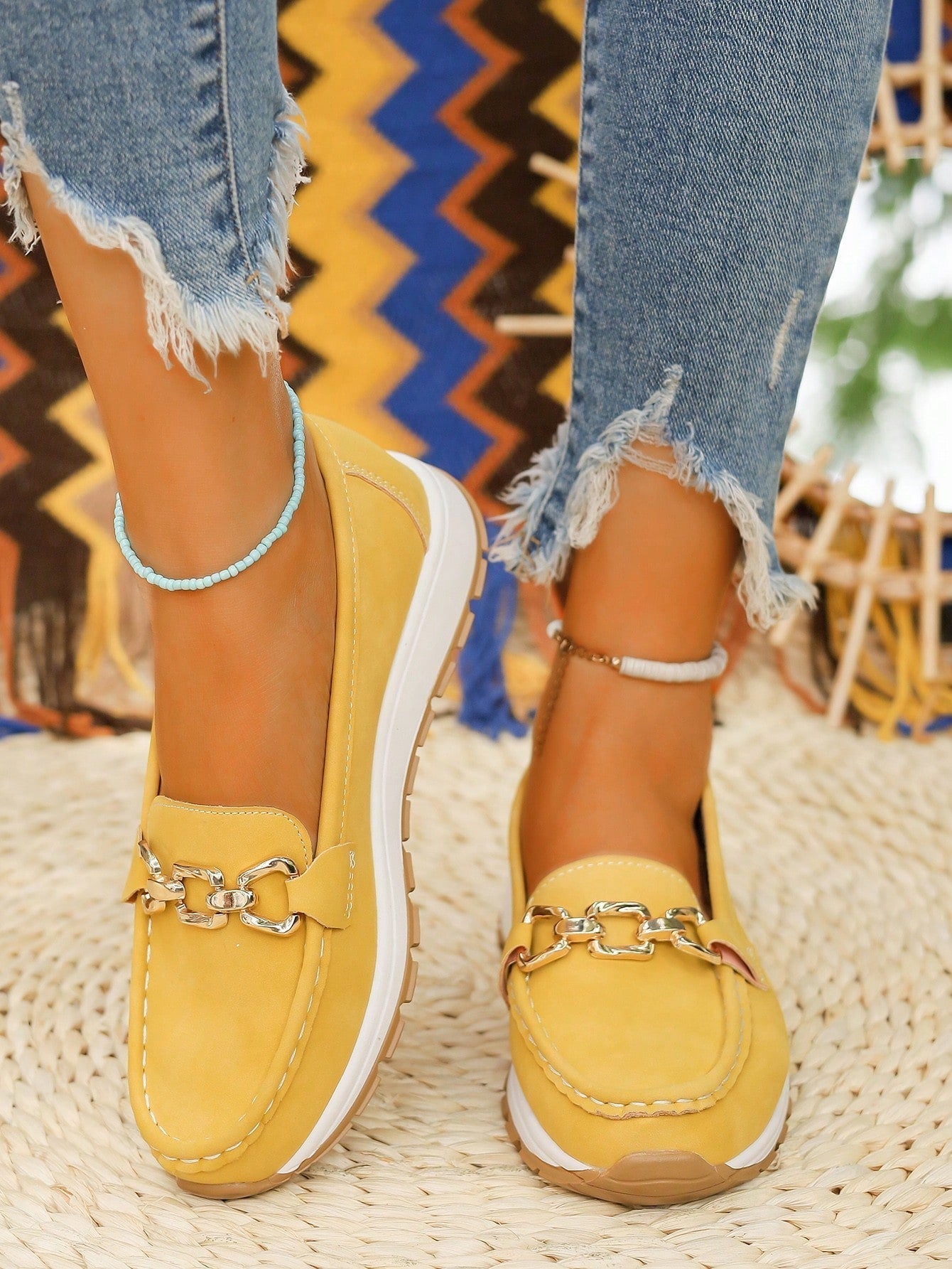 Women's loafers with gold chain detail and thick sole