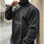 Men's quarter-zip sweater with Monaco graphic, mock neck and long sleeves