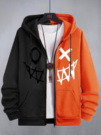 Men's two-tone graphic zip-up hoodie with drawstring hood and front pockets