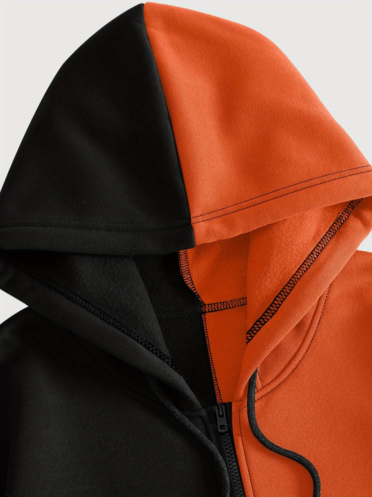 Men's two-tone graphic zip-up hoodie with drawstring hood and front pockets