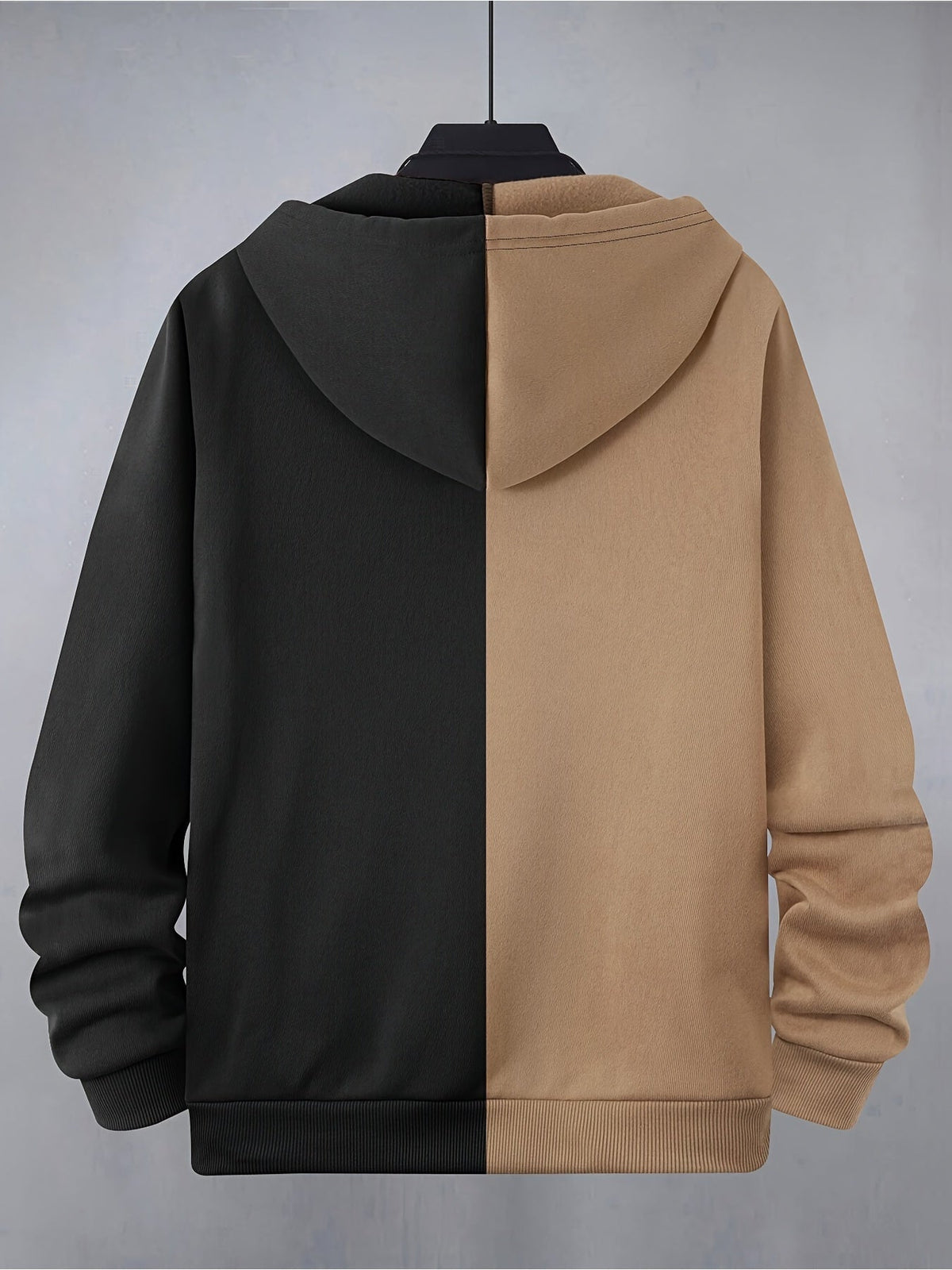 Men's two-tone graphic zip-up hoodie with drawstring hood and front pockets