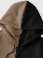Men's two-tone graphic zip-up hoodie with drawstring hood and front pockets