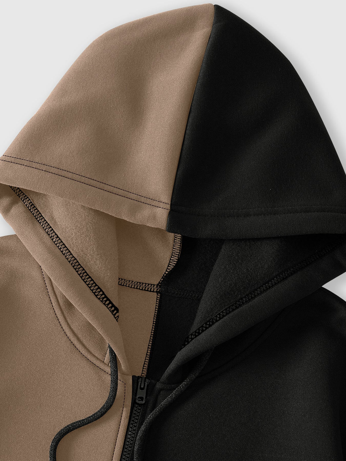 Men's two-tone graphic zip-up hoodie with drawstring hood and front pockets