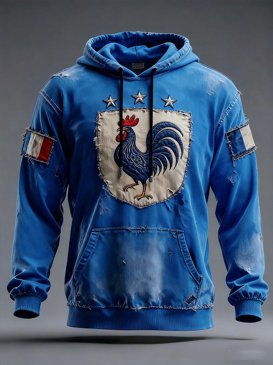 Men's oversized hoodie with French rooster graphic and pouch pocket