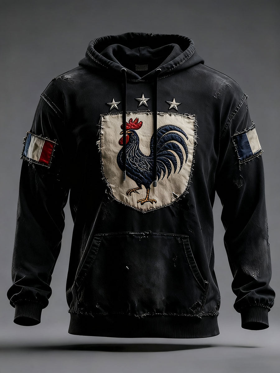 Men's oversized hoodie with French rooster graphic and pouch pocket