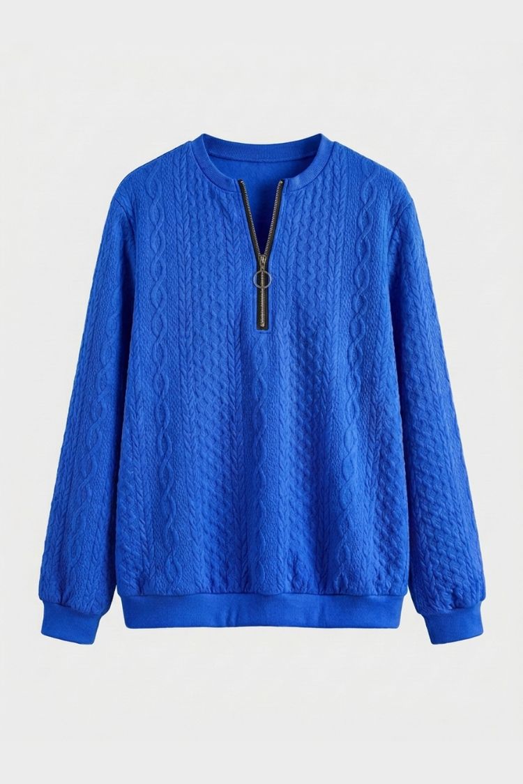 Women's textured zip neck jumper with long sleeves and ribbed trims