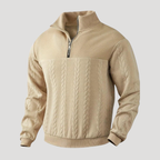 Men's cable knit half-zip sweater with high neck