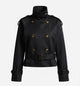 Women's Navy Cropped Trench Coat, Belted, Long Sleeves