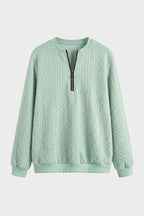 Women's textured zip neck jumper with long sleeves and ribbed trims