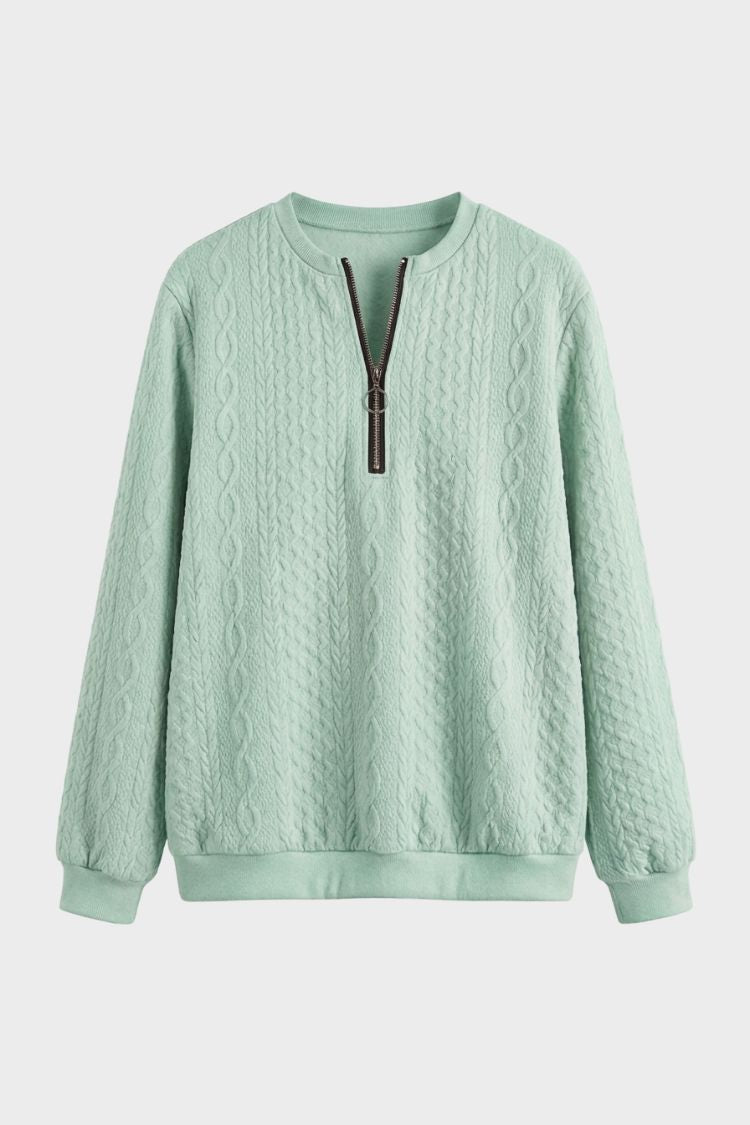 Women's textured zip neck jumper with long sleeves and ribbed trims