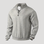 Men's cable knit half-zip sweater with high neck