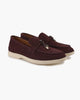 Women's slip-on loafers with moc toe stitching and metal horsebit detail
