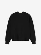 Black men's waffle knit crewneck sweater with long sleeves