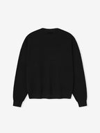 Black men's waffle knit crewneck sweater with long sleeves