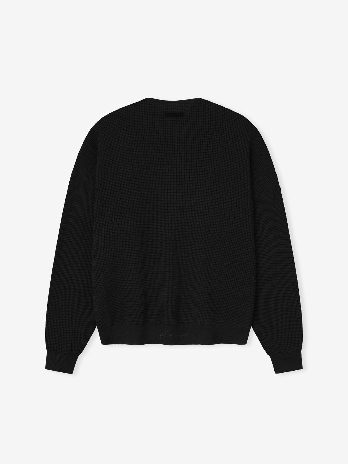 Black men's waffle knit crewneck sweater with long sleeves