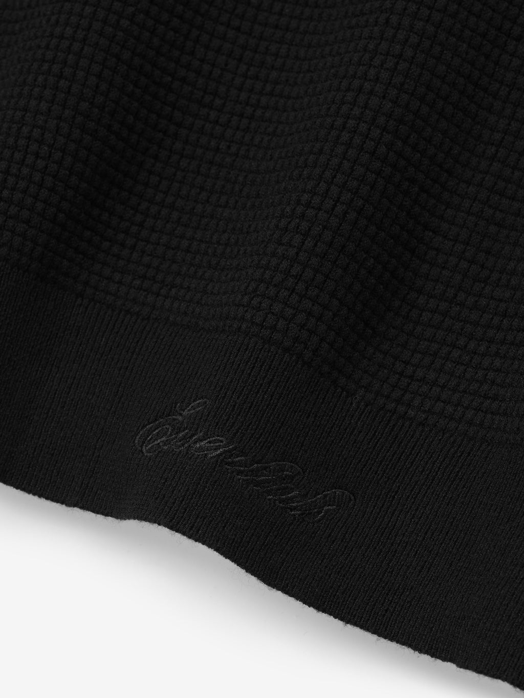 Black men's waffle knit crewneck sweater with long sleeves