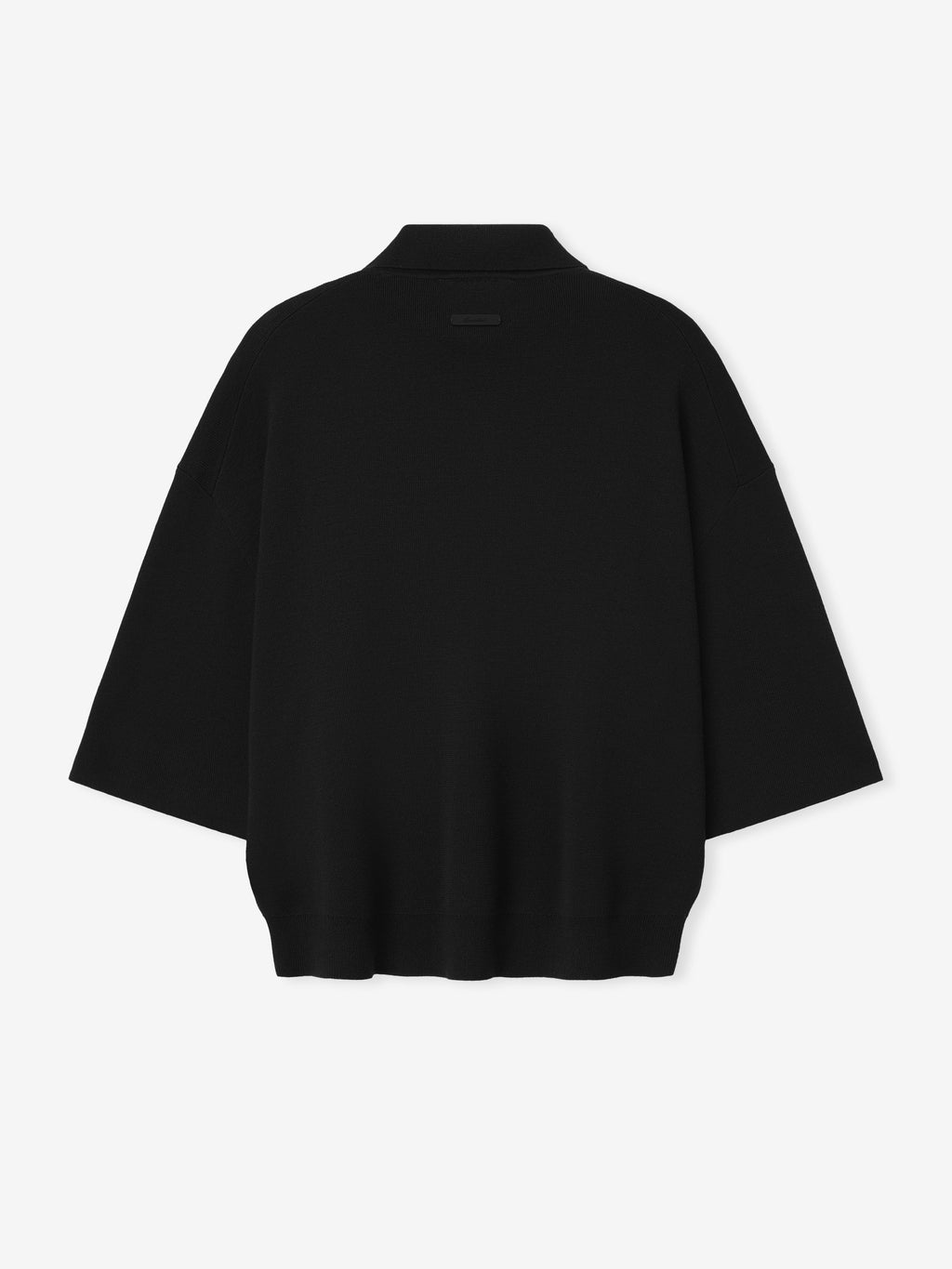Black unisex knit polo shirt with 3/4 sleeves and ribbed trims