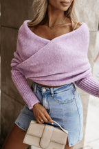 Women's off-shoulder knit poncho sweater with long sleeves