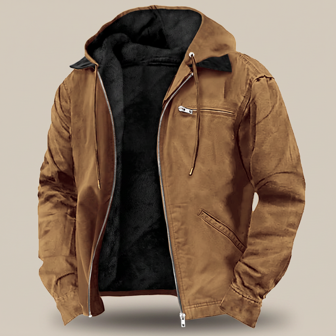 Men's Fleece-Lined Hooded Canvas Work Jacket