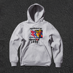 Grey New York City Marathon 1990 graphic hoodie with kangaroo pocket