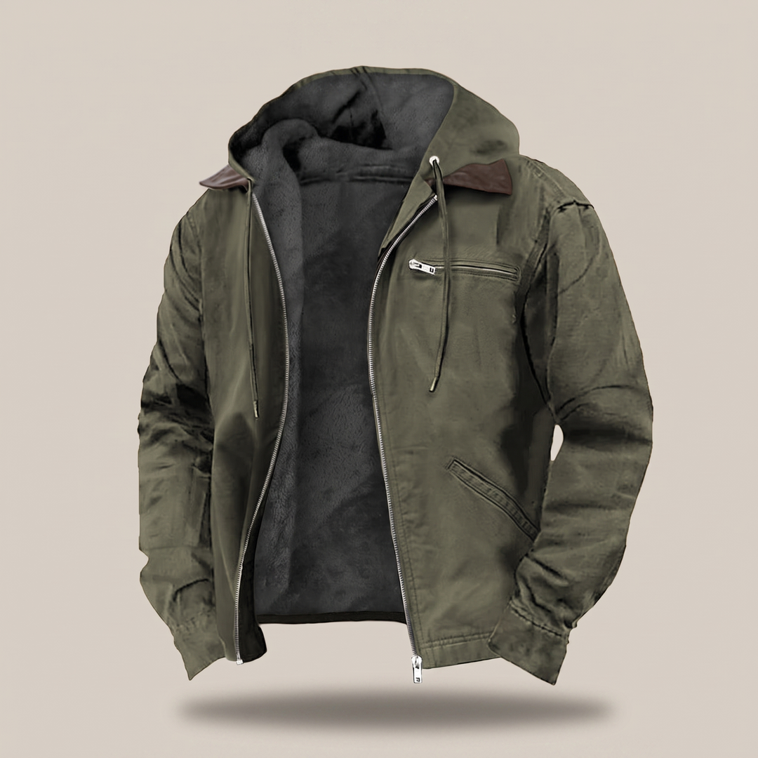 Men's Fleece-Lined Hooded Canvas Work Jacket