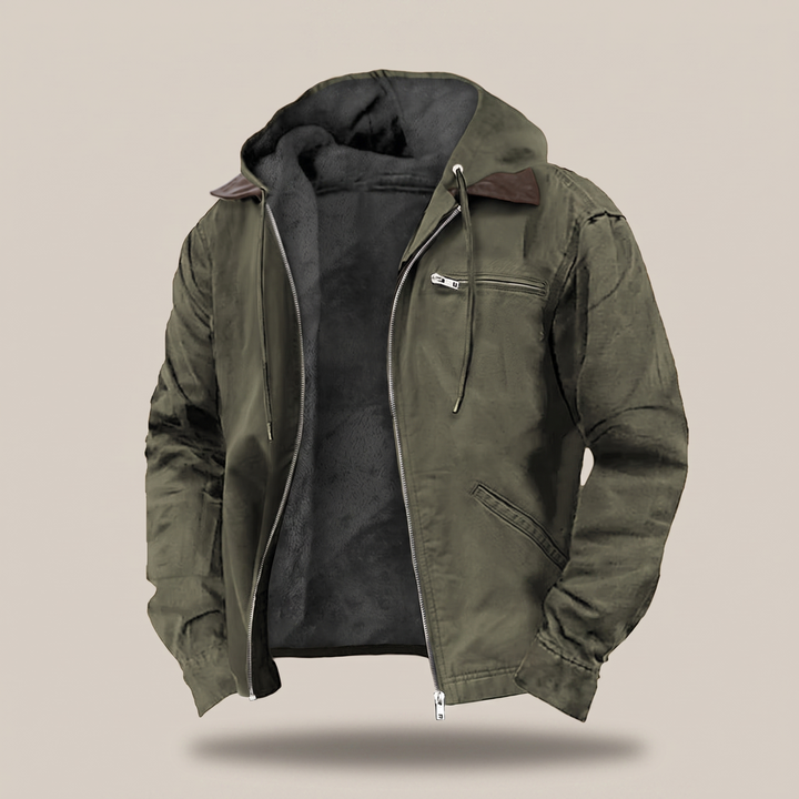 Men's Fleece-Lined Hooded Canvas Work Jacket