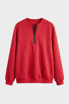 Women's textured zip neck jumper with long sleeves and ribbed trims