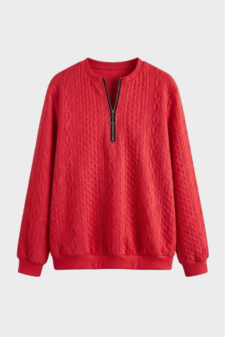 Women's textured zip neck jumper with long sleeves and ribbed trims