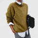 Women's relaxed crew neck sweater with long sleeves and ribbed trims