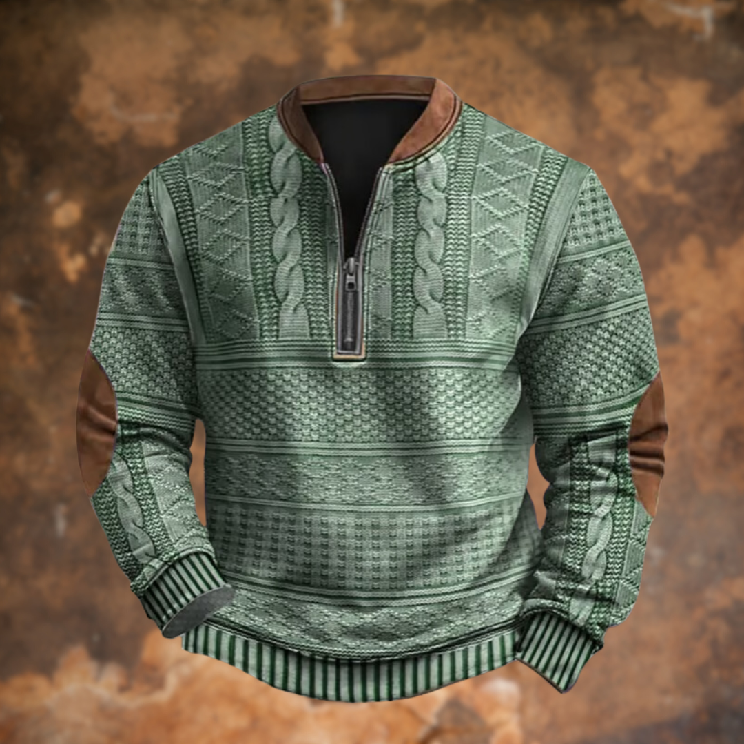 Men's Jacquard Knit Half-Zip Polo Jumper