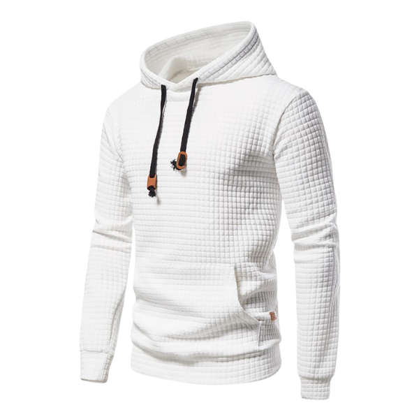 Men's long-sleeve quilted textured hoodie with drawstring hood and front pouch pocket