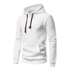 Men's long-sleeve quilted textured hoodie with drawstring hood and front pouch pocket