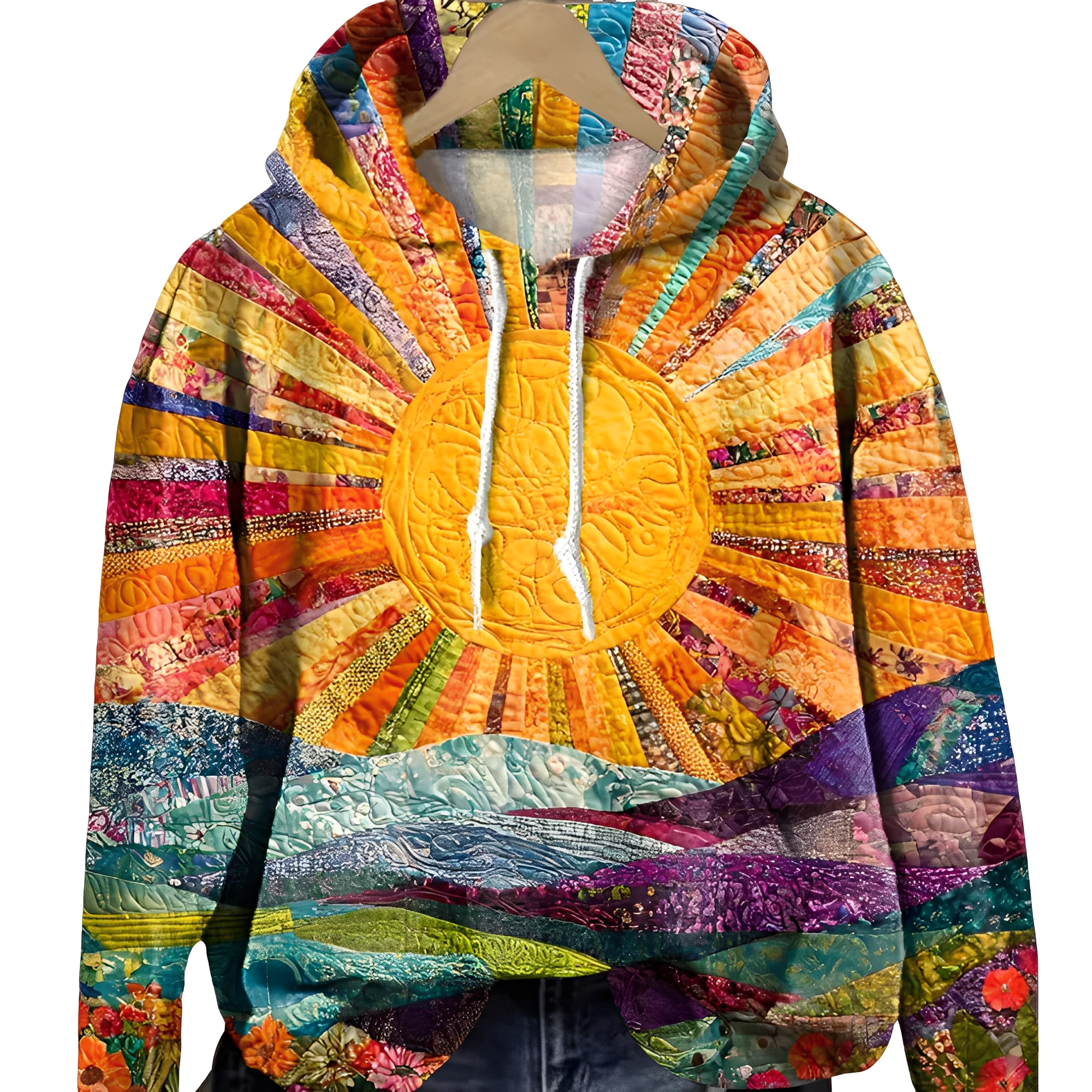 Women's multicolor artistic print hoodie with hood