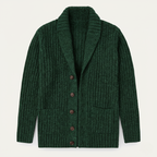Men's chunky knit cardigan with shawl collar and buttons