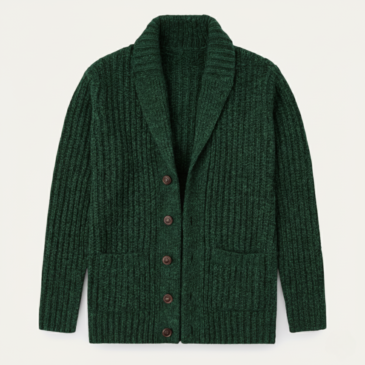 Men's chunky knit cardigan with shawl collar and buttons
