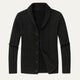 Men's textured knit cardigan with shawl collar, buttons and front patch pockets