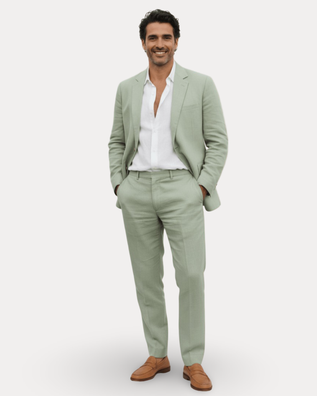 Men's tailored two-piece suit with notch lapel jacket and matching trousers