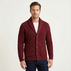 Men's chunky knit cardigan with shawl collar and buttons