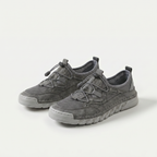 Mesh sneakers with toggle laces and segmented flat soles
