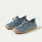 Mesh sneakers with toggle laces and segmented flat soles