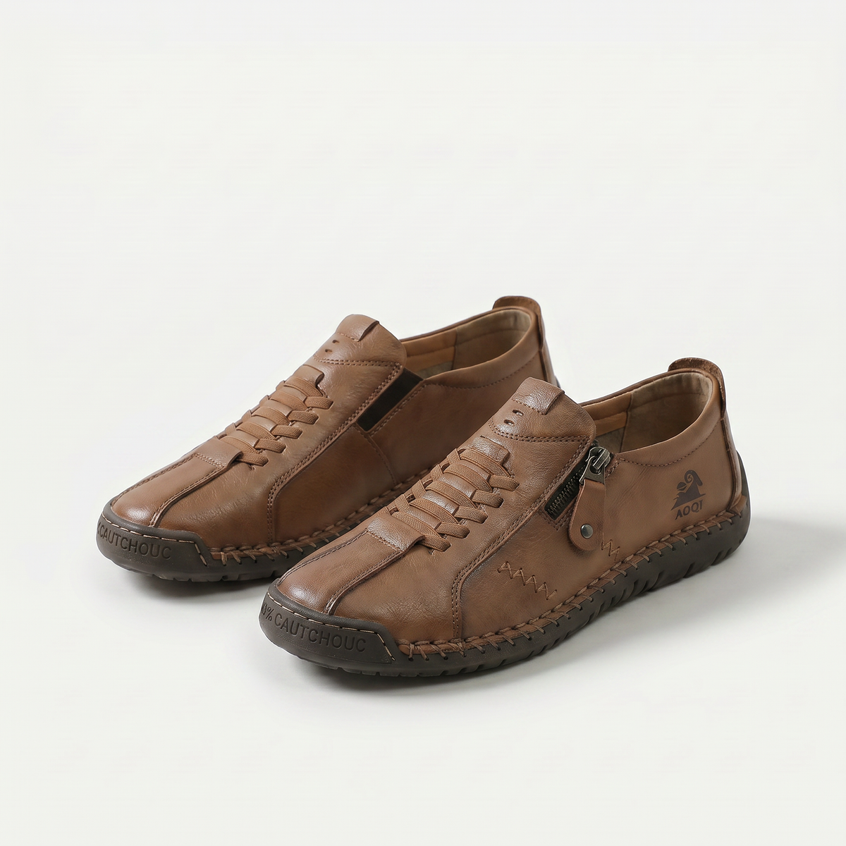 Low-top lace-up sneakers with side zip and flat contrasting soles