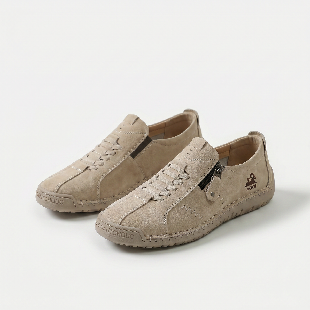 Low-top lace-up sneakers with side zip and flat contrasting soles