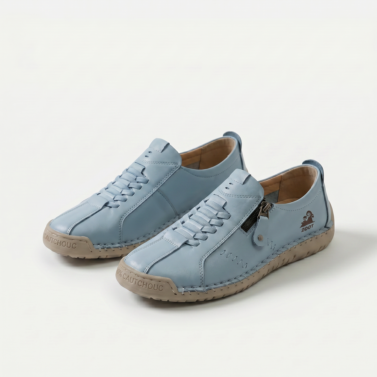 Low-top lace-up sneakers with side zip and flat contrasting soles
