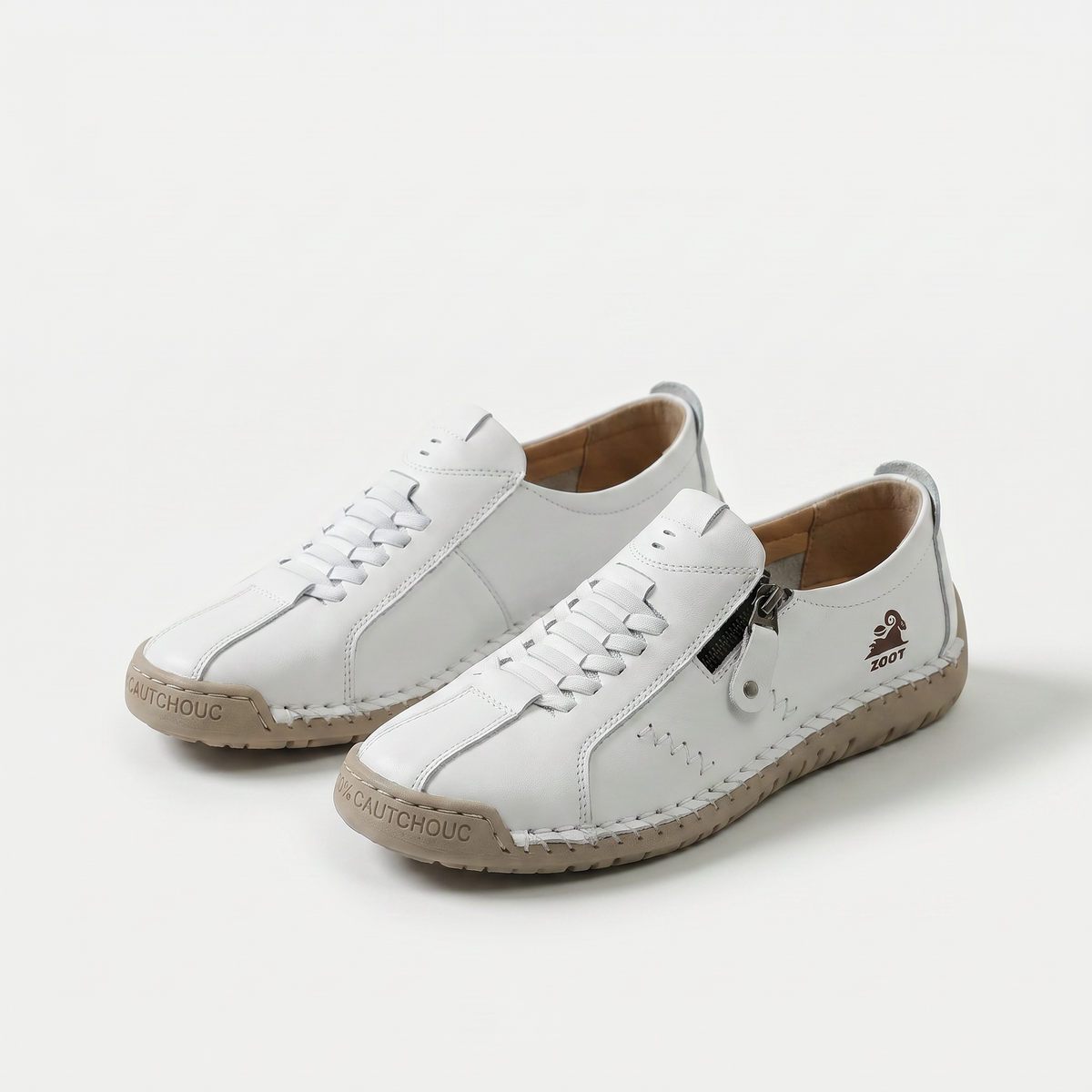 Low-top lace-up sneakers with side zip and flat contrasting soles