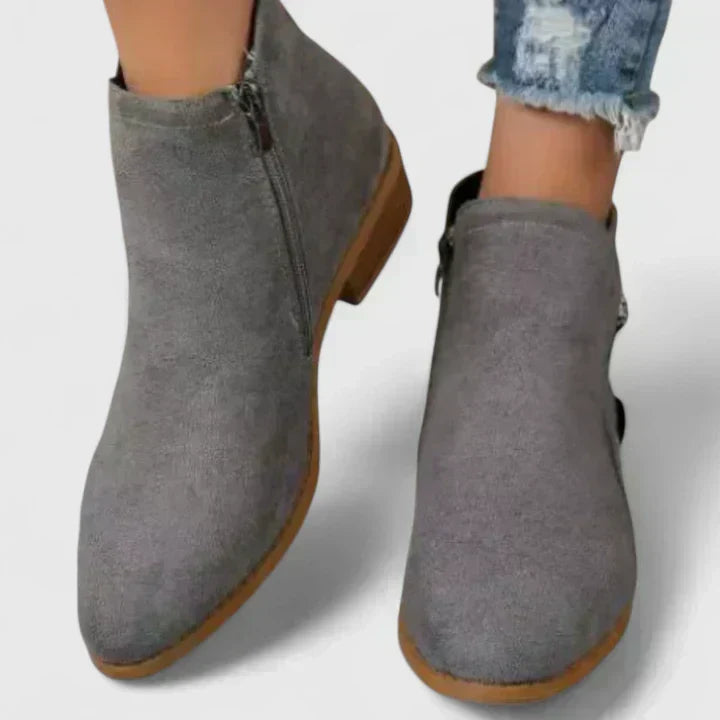 Women's ankle boots with side zipper and block heel