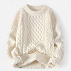 Men's cable knit crew neck sweater with long sleeves
