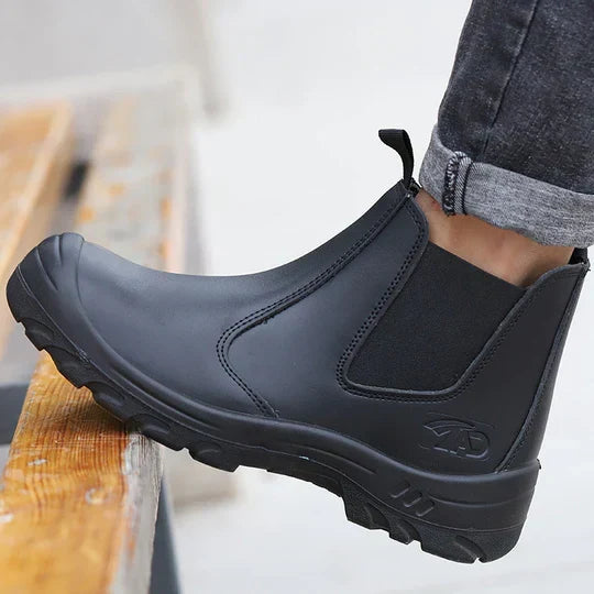 Women's Chelsea work boots with elastic panels and chunky lug soles